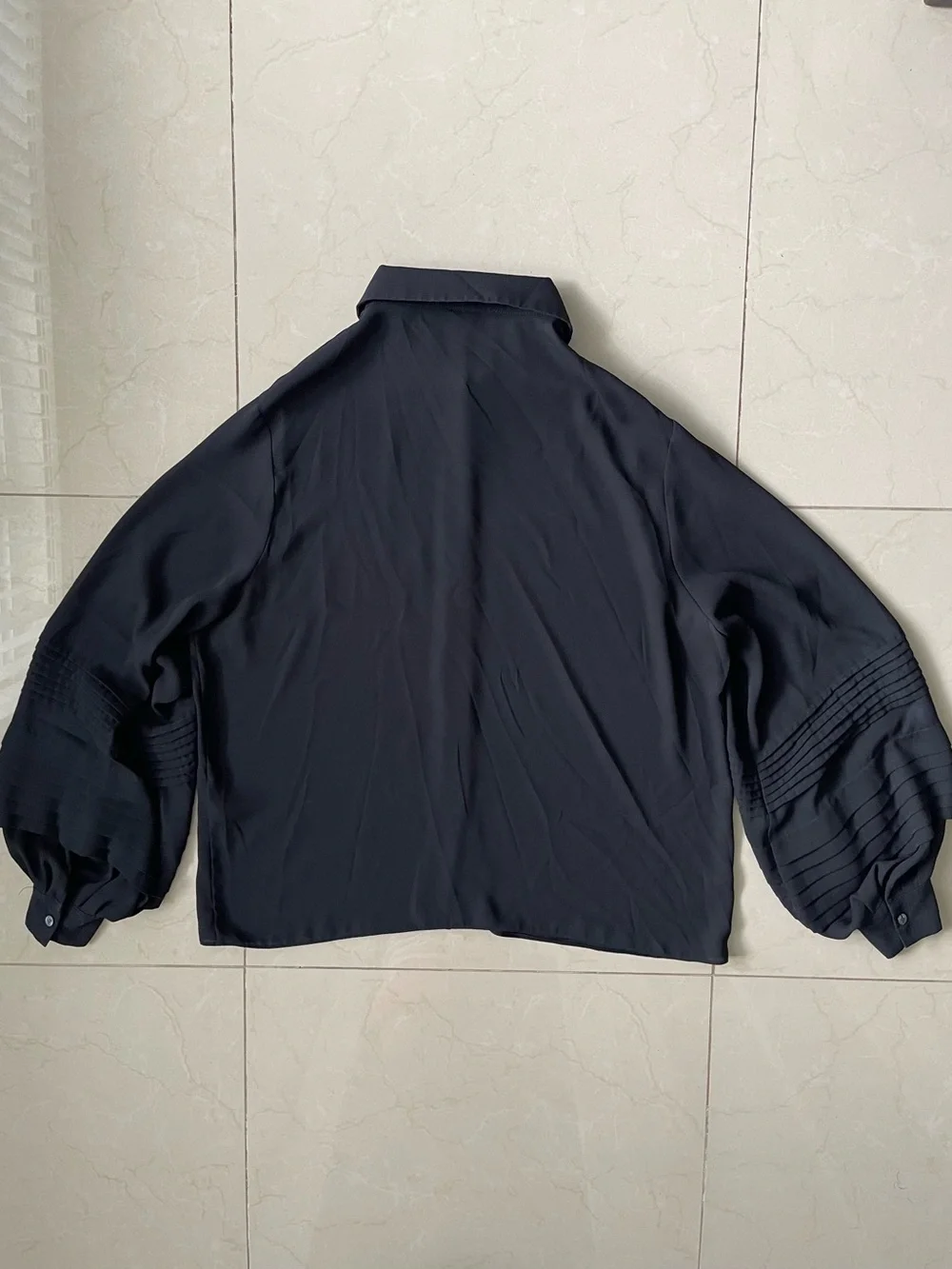 Louis Vuitton Uniform Black Long Sleeve Pleated Cuff Button-Up Blouse